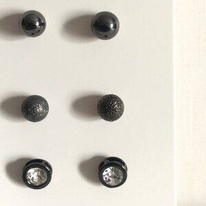 Classy 3 Pack Black & Silver Tone Pierced Studs